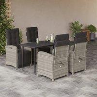 5 Piece Garden Dining Set with Cushions Light Grey Poly Rattan