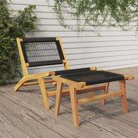 Berkfield Home Garden Chair with Footrest Solid Wood Teak & Polyester in Brown