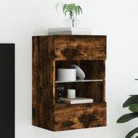 Berkfield Home TV Wall Cabinet with LED Lights Smoked Oak 40x30x60.5 cm in Brown