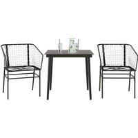 Berkfield Home 3 Piece Garden Dining Set Black Poly Rattan Glass