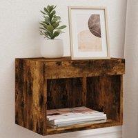 Berkfield Home Bedside Cabinet with LED Lights Wall-mounted Smoked Oak in Brown