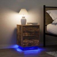 Berkfield Home Bedside Cabinets with LED Lights2 pcs Smoked Oak 38x34x50 cm | Size: 38 x 34 x 50 cm