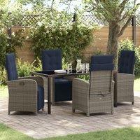 5 Piece Garden Dining Set Grey Poly Rattan