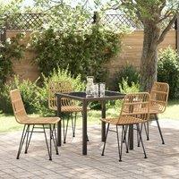 5 Piece Garden Dining Set Brown Poly Rattan