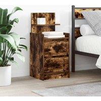Bedside Cabinet with 2 Drawers Smoked Oak 38x34x80 cm