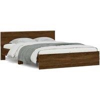 Bed Frame with Headboard and LED Brown Oak 150x200 cm King Size