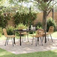 Berkfield Home 5 Piece Garden Dining Set Brown Poly Rattan in Beige