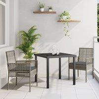 3 Piece Garden Dining Set with Cushions Grey Poly Rattan