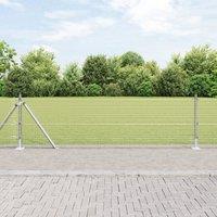 Berkfield Home Welded Wire Fence with 13 Flanged Posts 0.4x25 m Galvanised Steel in Grey