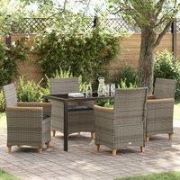 5 Piece Garden Dining Set with Cushions Grey Poly Rattan