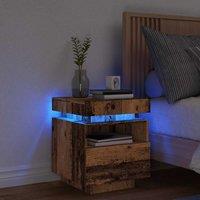 Berkfield Home Bedside Cabinet with LED Lights Old Wood 40x39x48.5 cm in Brown