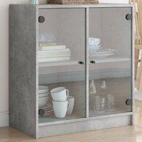 Side Cabinet with Glass Doors Concrete Grey 68x37x75.5 cm