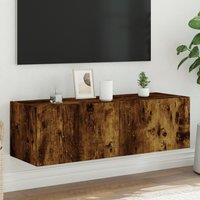 Berkfield Home TV Wall Cabinet with LED Lights Smoked Oak 100x35x31 cm in Brown | Size: 100 x 35 x 31 cm