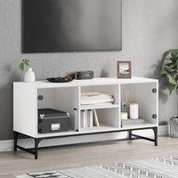 Berkfield Home TV Cabinet with Glass Doors White 102x37x50 cm | Size: 102 x 37 x 50 cm