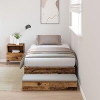 Storage Bed Frame Old wood Solid Reclaimed wood 190 x 90 cm