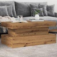 Berkfield Home Coffee Table with LED Lights Artisian Oak 90x50x40 cm in Brown | Size: 90 x 50 x 40 cm