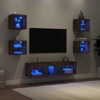 7 Piece TV Wall Units with LED Smoked Oak Engineered Wood