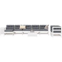10 Piece Garden Sofa Set White Solid Wood Pine