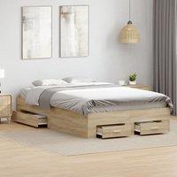 Bed Frame without Mattress with Drawers Double Engineered Wood