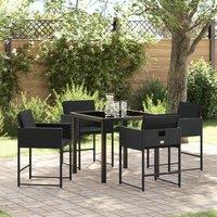 5 Piece Garden Dining Set with Cushions Black Poly Rattan