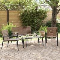 Berkfield Home 4 Piece Outdoor Coffee Set Brown Rattan & Steel