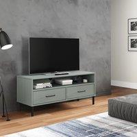 Berkfield Home TV Cabinet with Metal Legs Grey Solid Wood Pine OSLO