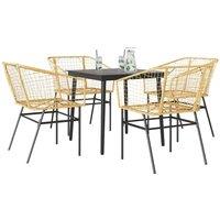 5 Piece Garden Dining Set Brown Poly Rattan Glass