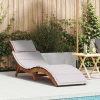 Sun Lounger with Cushion - Light Grey Solid Acacia Wood
