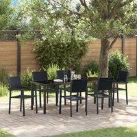 7 Piece Garden Dining Set Black Poly Rattan