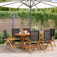 Berkfield Home Reclining Garden Chairs 6 pcs Black Poly Rattan & Solid Wood