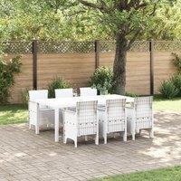 7 Piece Garden Dining Set with Cushions White Poly Rattan