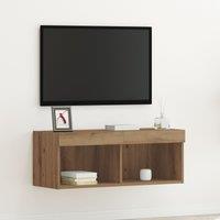 Berkfield Home TV Wall Cabinet with LED Lights Artisan Oak 80x30x30 cm in Brown | Size: 80 x 30 x 30 cm