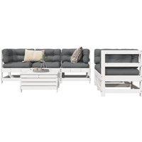 6 Piece Garden Sofa Set White Solid Wood Pine