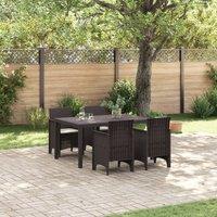 Berkfield Home 5 Piece Garden Dining Set with Cushions Brown Poly Rattan