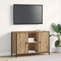 Berkfield Home TV Cabinet Black Oak 101x35x65 cm Engineered Wood & Steel in Brown | Size: 101 x 35 x 65 cm