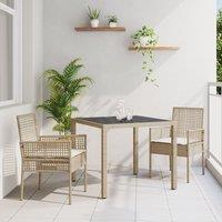 Set of 2 Beige PE rattan, powder-coated steel, tempered glass