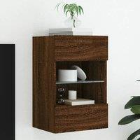 Berkfield Home TV Wall Cabinet with LED Lights Brown Oak 40x30x60.5 cm