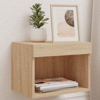Berkfield Home Bedside Cabinet with LED Lights Wall-mounted Sonoma Oak in Brown