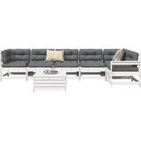 7 Piece Garden Sofa Set White Solid Wood Pine