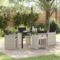 5 Piece Garden Dining Set with Cushions Light Grey Poly Rattan