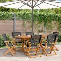 Berkfield Home Folding Garden Chairs 6 pcs Black Poly Rattan & Solid Wood
