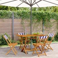 Berkfield Home Folding Garden Chairs 4 pcs Blue & White Fabric & Solid Wood