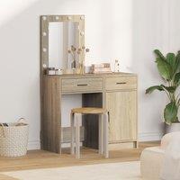 2-Piece Dressing Table Set with LED in Sonoma Oak Engineered Wood
