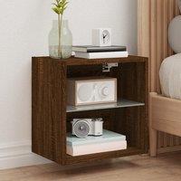 Berkfield Home Bedside Cabinets with LED Lights Wall-mounted 2 pcs Brown Oak