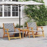 Garden Chairs with Table Set - 3 Pieces in Black and White, Made of Solid Acacia Wood