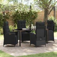 5 Piece Garden Dining Set Black Poly Rattan