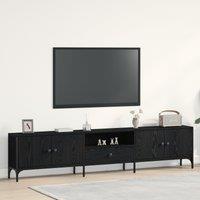 Berkfield Home TV Cabinet with Drawer Black Oak 200x25x44 cm Engineered Wood | Size: 200 x 25 x 44 cm