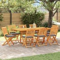 Folding Garden Chairs with Grey Cushion 8pcs Solid Acacia Wood