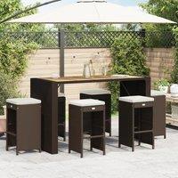 Garden Bar Stools with Cushions 6 pcs Brown Poly Rattan