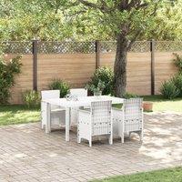5 Piece Garden Dining Set with Cushions White Poly Rattan
